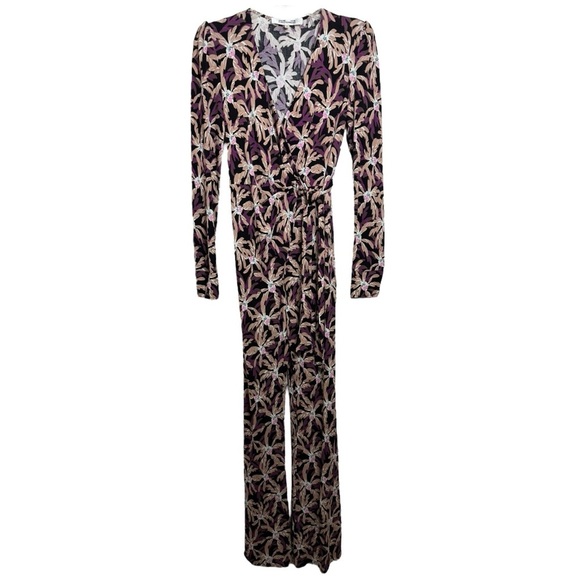 Diane Von Furstenberg Seoul Printed Wrap Jumpsuit Sz 4 Purple Tropical One Piece - Picture 3 of 10
